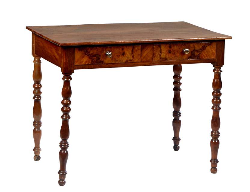 French Provincial Louis Philippe Carved Cherry Writing Table, 19th c., the rectangular top over two (1 of 1)