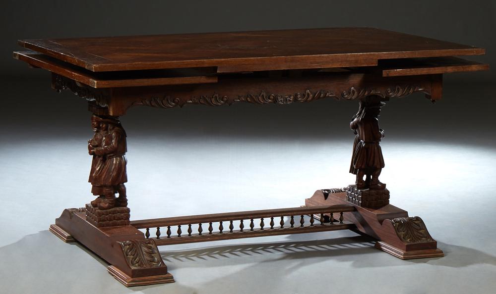 French Provincial Carved Oak Drawleaf Farmhouse Table, early 20th c., Brittany, the rectangular (1 of 1)