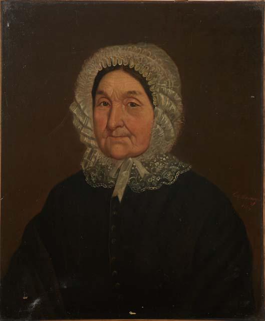 French School, "Portrait of Marie Anne Cambelle," c. 1897, oil on canvas, signed "CG Douvergne," and: French School, "Portrait of Marie Anne Cambelle," c. 1897, oil on canvas, signed "CG Douvergne," and dated lower right, with a description about the sitter en verso, unframed, H.- 25 1/2 in., W.- 21 3