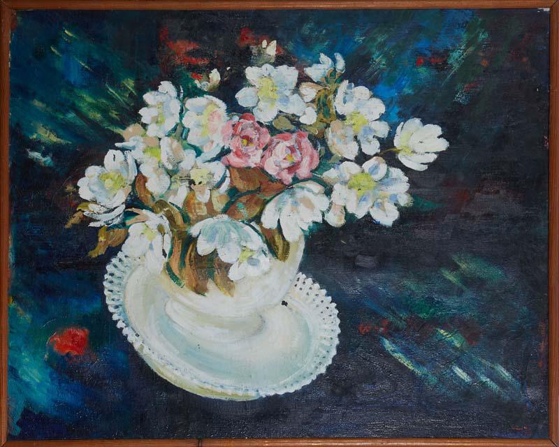 Continental School, "Floral Still Life," 1984, oil on canvas, signed indistinctly and dated lower (1 of 4)