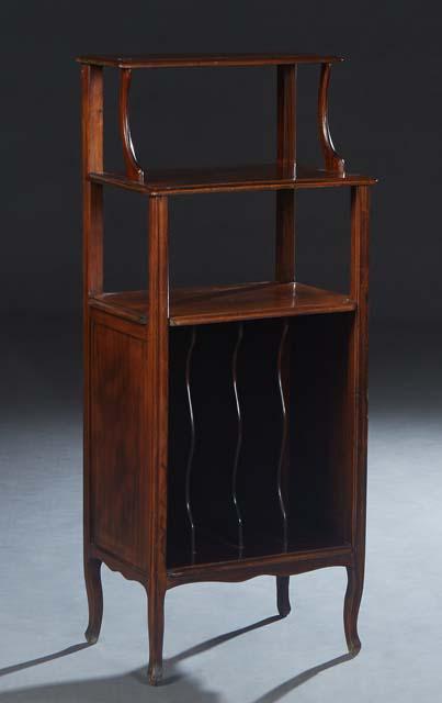 French Louis XV Style Carved Walnut Music Stand, late 19th c., with three graduated shelves on (1 of 1)