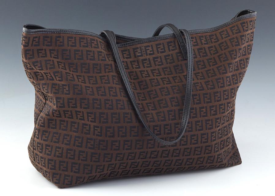 Fendi Shopping Tote, in dark brown monogram zucca canvas with dark brown leather accents and silver (1 of 3)