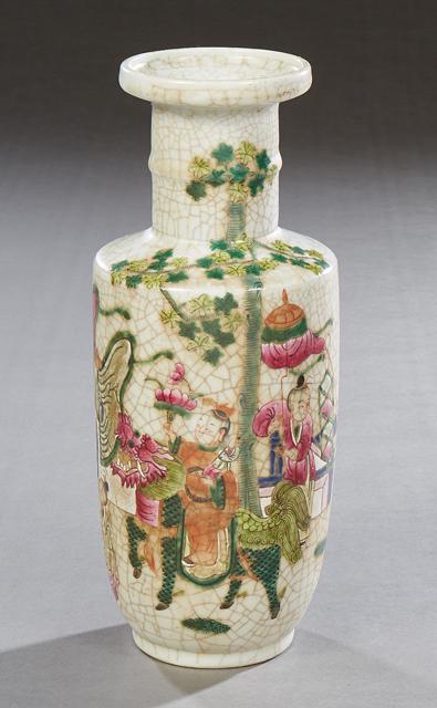 Chinese Enameled Crackleware Baluster Vase, 20th c., with figural and garden decoration, the (1 of 5)