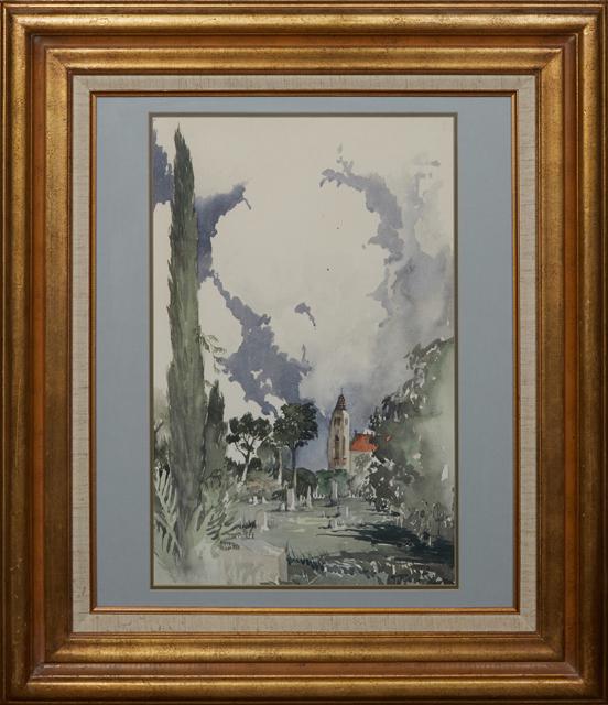 Southern School, "Cemetery," c. 1978, watercolor on paper, signed indistinctly lower right, dated (1 of 5)