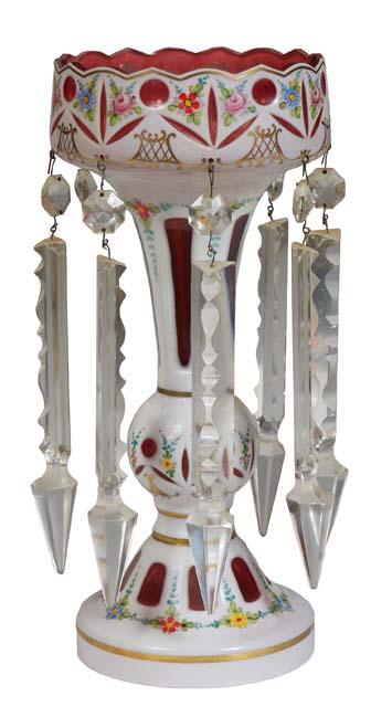 Bohemian Cranberry-to-Clear Glass Luster, late 19th c., with a scalloped rim and gilt tracery (1 of 1)