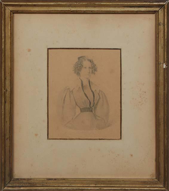 British School, "Portrait of a Young Lady," c. 1821, drawing on paper, signed illegibly and dated (1 of 5)