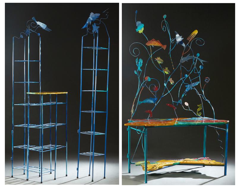 Luis Colemnares (1959-, New Orleans), "Sealife Two Tier Desk," 2013, mixed media and iron, the two (1 of 6)