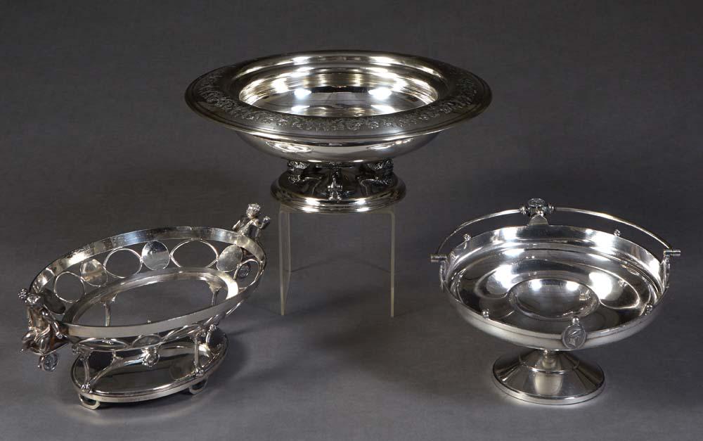 Three Pieces of Silverplate, 19th c., consisting of a figural serving bowl stand by Reed & Barton, (1 of 4)