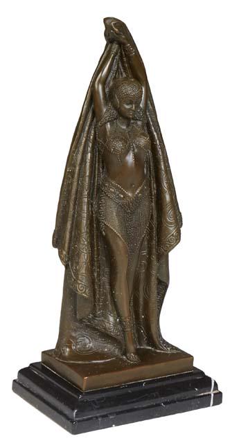After Dimitri Chiparus (1886-1947), "Antinea," 20th c., patinated bronze, incised signature on the (1 of 2)