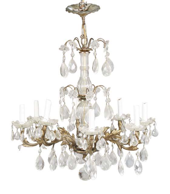 Louis XV Style Eight Light Prism Hung Chandelier, 20th c., with a prism hung wire top over glass (1 of 1)