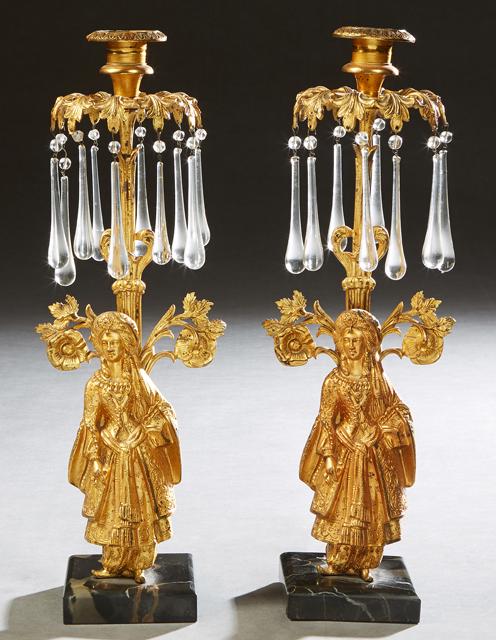 Pair of Victorian Gilt Brass Figural Girandoles, 19th c., in the "Sultana" pattern, on integral (1 of 1)
