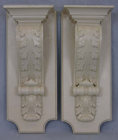 Pair of French Carved and Painted Wood and Plaster: Pair of French Carved and Painted Wood and Plaster Bracket Shelves, early 20th c., in the Louis XVI style, in antique ivory enamel, H.- 18 in., W.- 7-1/2 in., D.- 6-3/4 in.
