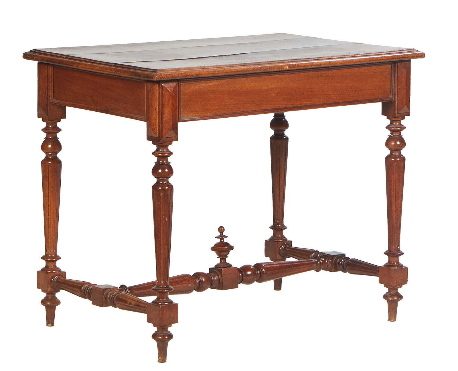 French Carved Walnut Henri II Style Writing Table, 19th c., the stepped top over a wide skirt, on (1 of 1)