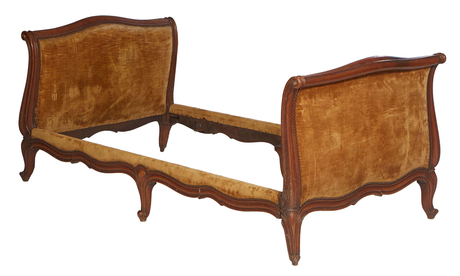 French Louis XV Style Carved Walnut Daybed, early 20th c., the arched upholstered sleigh ends joined (1 of 1)