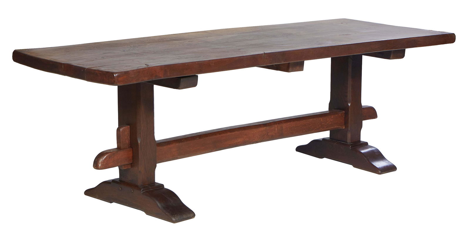 French Provincial Carved Oak Farmhouse Table, 19th c., the 2 3/8 in. thick rounded corner top on (1 of 1)