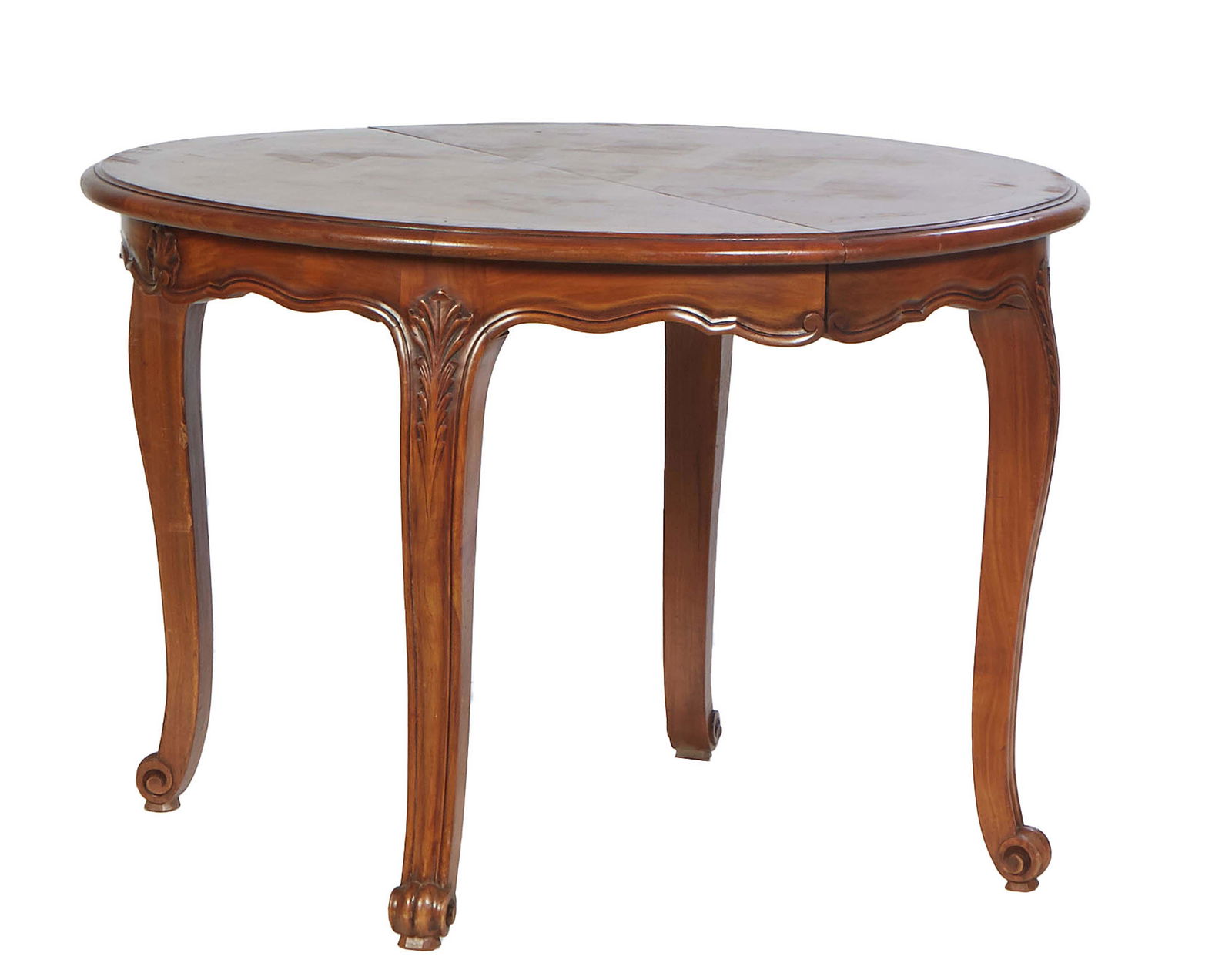 French Louis XV Style Carved Cherry Circular Dining Table, 20th c., the stepped rounded edge (1 of 6)