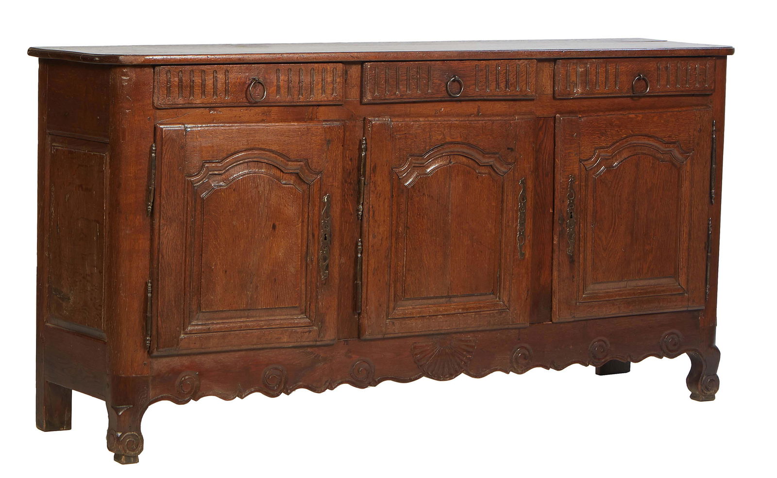 French Provincial Louis XV Style Carved Oak Sideboard 19th c., the stepped cookie corner ogee edge (1 of 1)