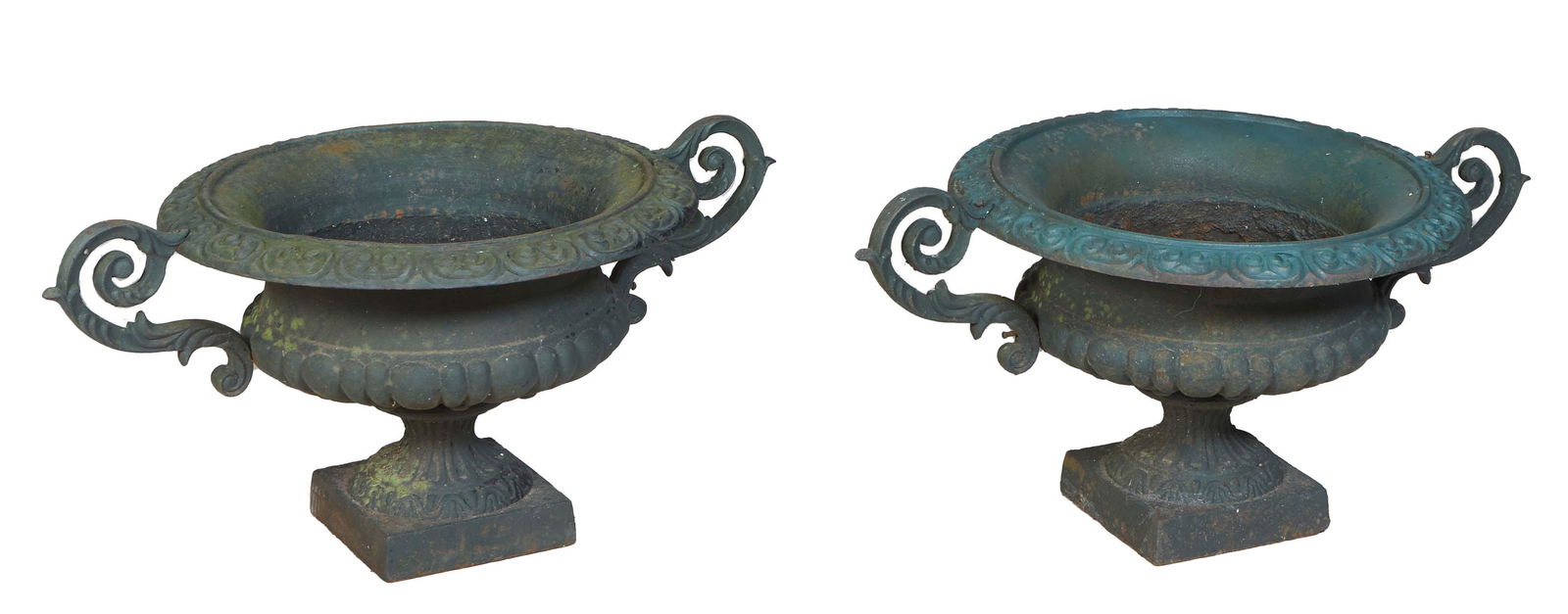 Pair of American Cast Iron Garden Planters, 19th c., of campana form with scrolled handles and lobed (1 of 1)