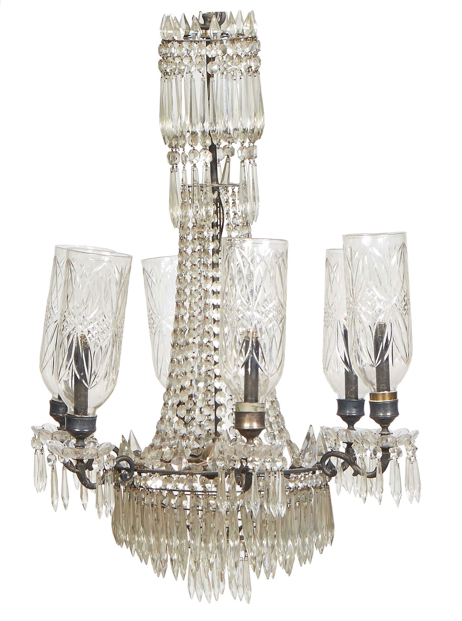 Maria Theresa Style Brass and Crysal Six Light Chandelier, 20th c., with a top flat brass ring (1 of 1)