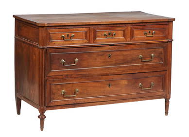 French Provincial Louis XVI Style Carved Walnut Commode, late 19th c., the rectangular cookie corner (1 of 1)