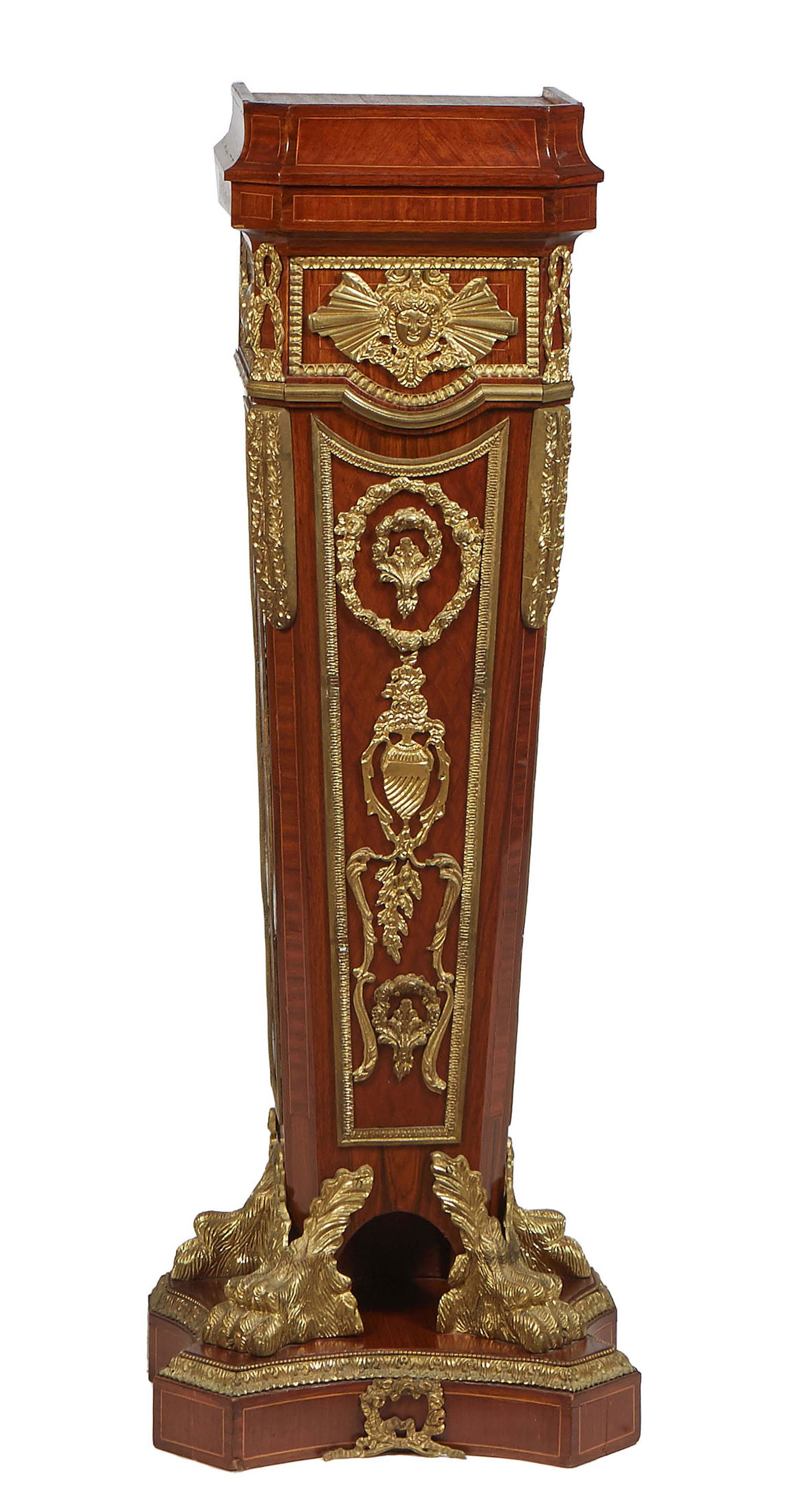 French Empire Style Gilt Bronze Mounted Inlaid Kingwood Pedestal, 20th c., the unfinished top on a (1 of 7)