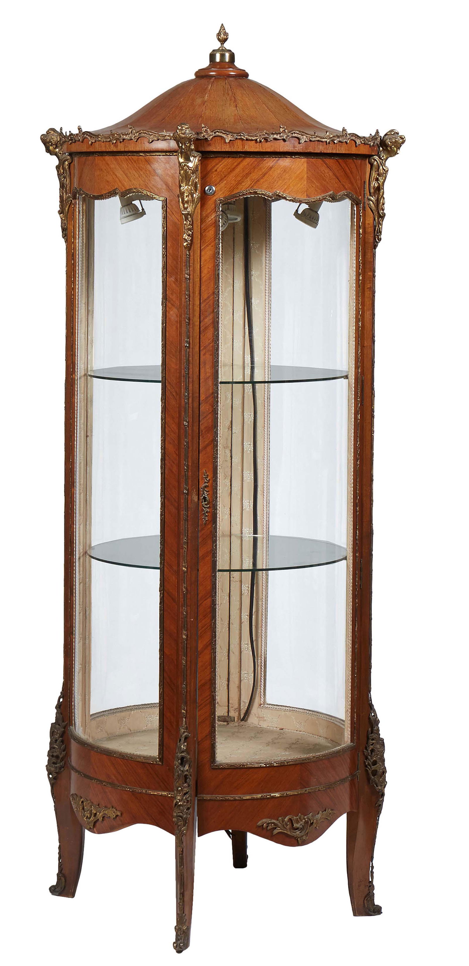 Unusual Louis XV Style Carved Mahogany Circular Glass Vitrine, 20th c., the arched domed top with a (1 of 1)