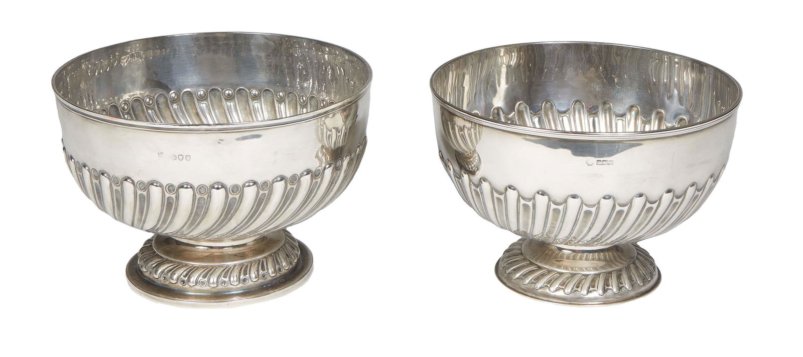 Near Pair of English Sterling Punch Bowls, one London 1892, by William Gibson and John Langman, (1 of 2)