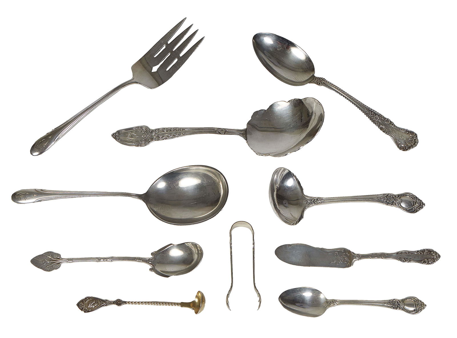 Ten Pieces of Miscellaneous Sterling, consisting of a Tiffany pea serving spoon in the "Broomcorn" (1 of 5)