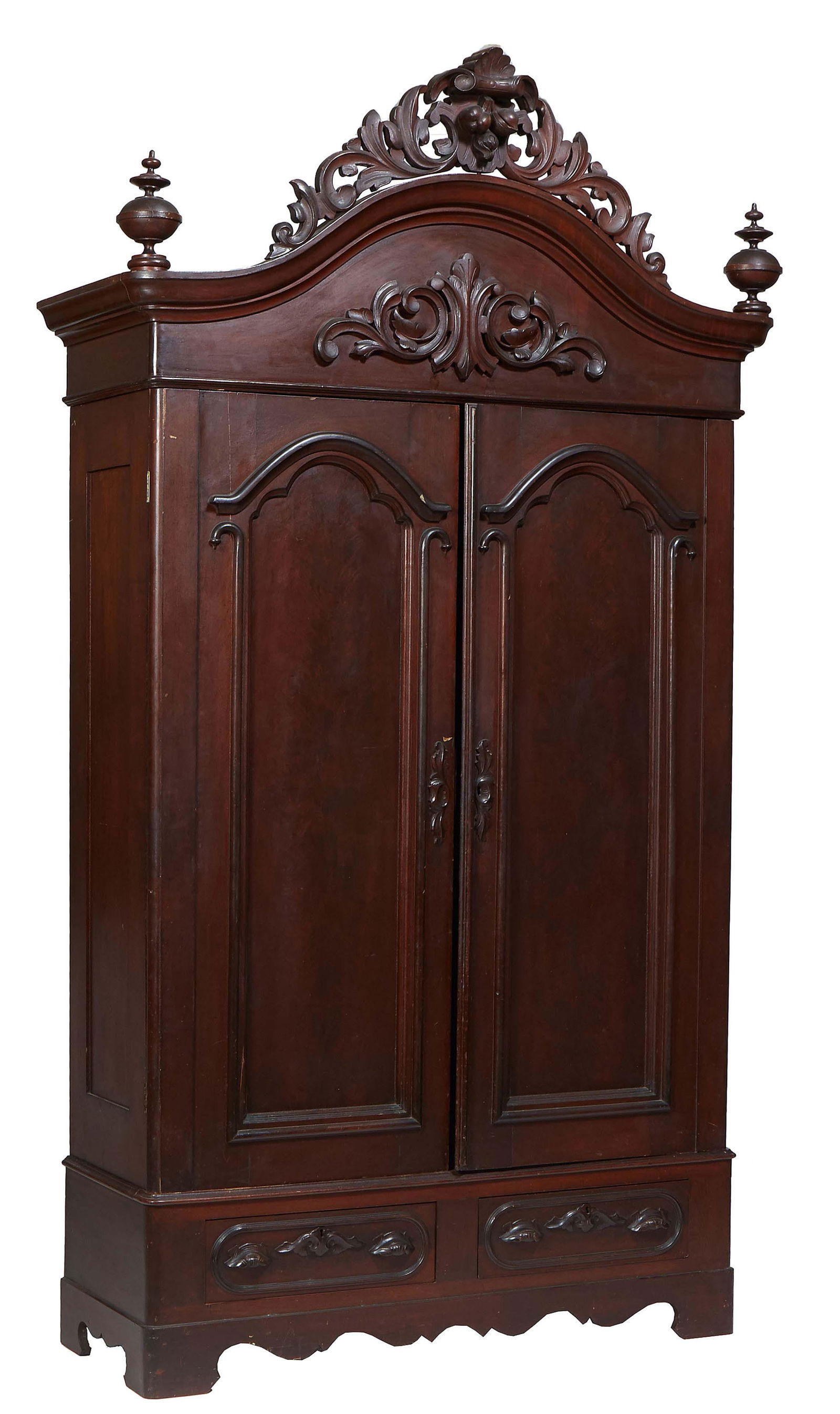 American Carved Mahogany Armoire, 19th c., possibly New Orleans, with a pierced floral and fruit (1 of 1)