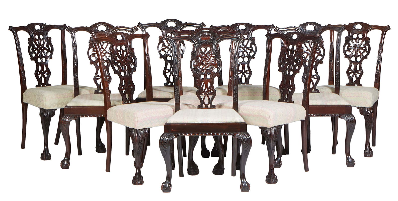 Set of Ten English Carved Mahogany Chippendale Style Dining Chairs, early 20th c., the arched back (1 of 1)