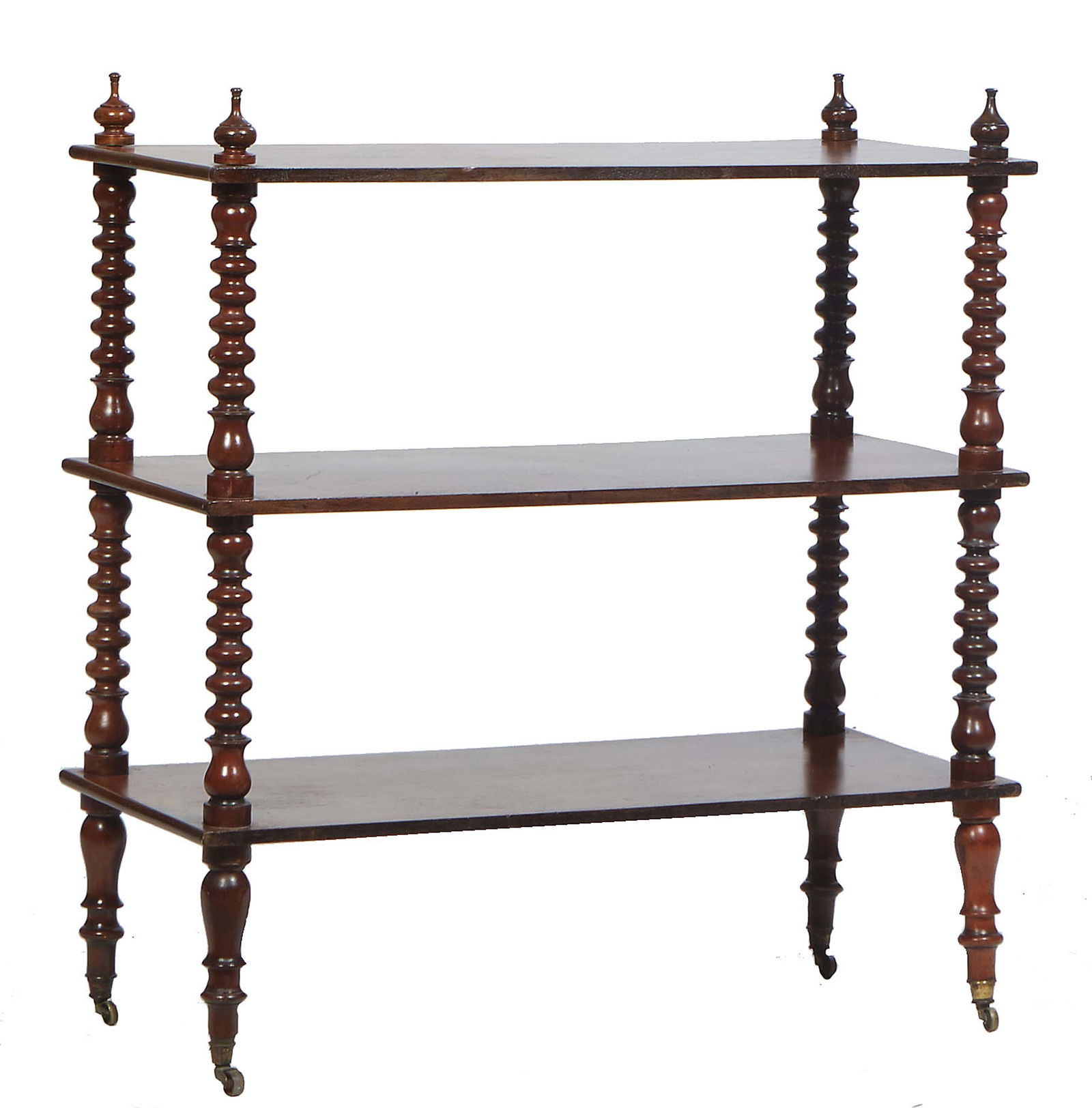 English Carved Mahogany Serving Trolley, late 19th c., with an arched back splash over three (1 of 1)