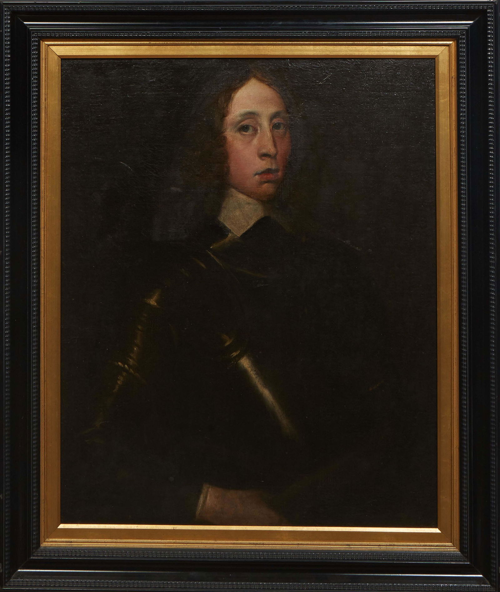 Continental School, "Portrait of a Man in Armor," 19th c., oil on canvas, unsigned, presented in an (1 of 3)