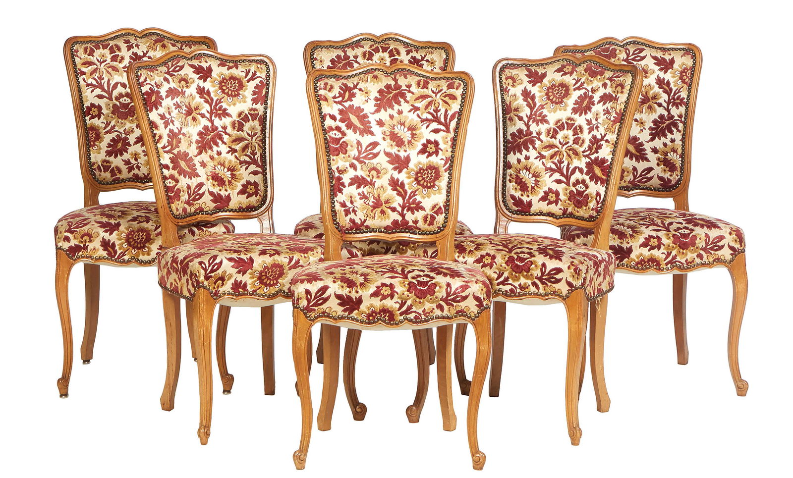 Set of Six French Louis XV Style Carved Beech Dining Chairs, 20th c., the arched canted upholstered (1 of 1)