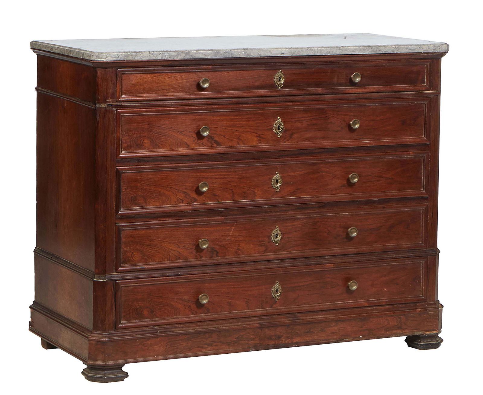French Louis Philippe Carved Walnut Marble Top Secretary/Commode, 19th c., the canted corner stepped (1 of 2)