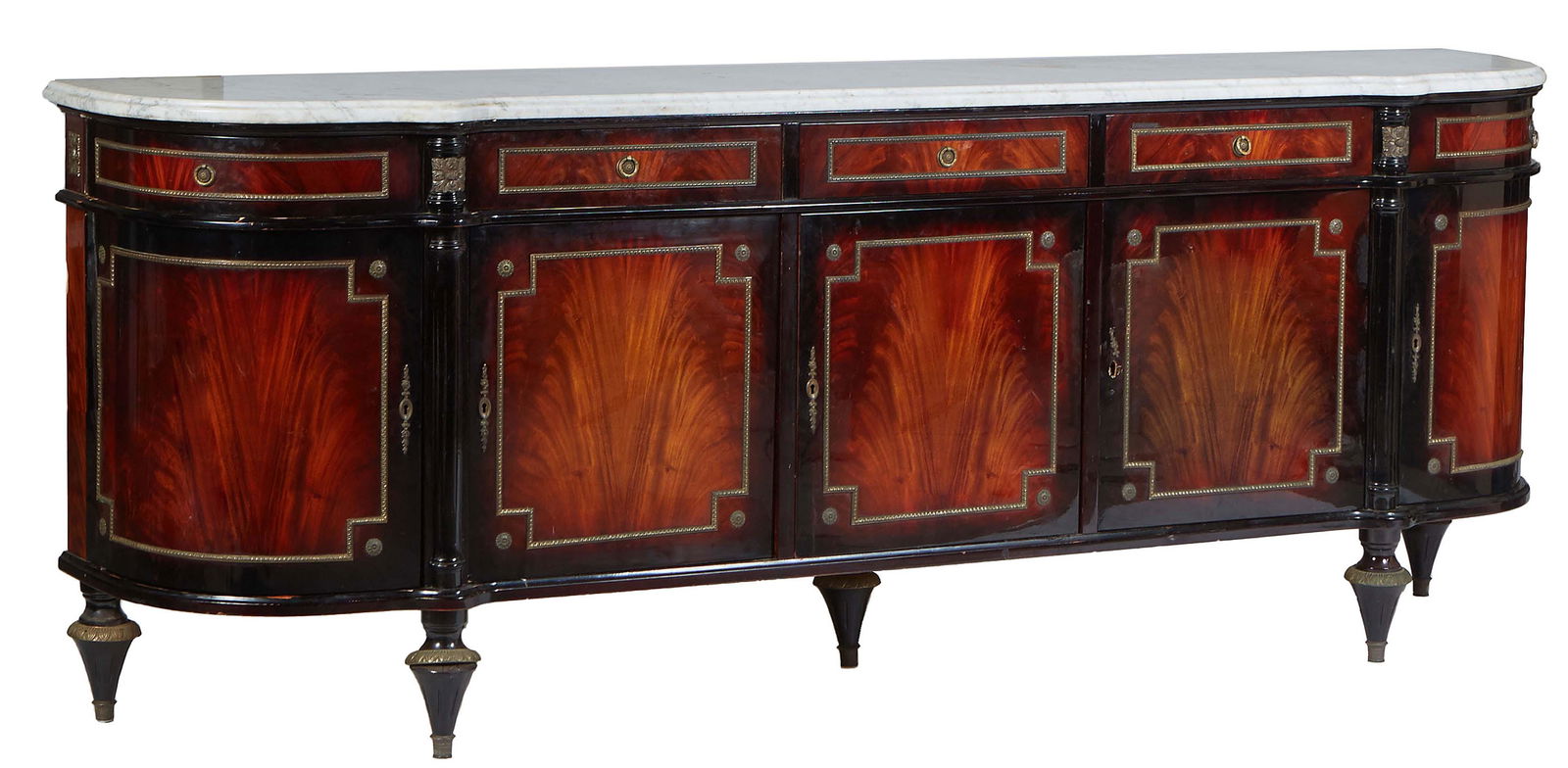 French Ormolu Mounted Carved Cherry Louis XVI Style Ormolu Mounted Marble Top Sideboard, 20th c., (1 of 1)