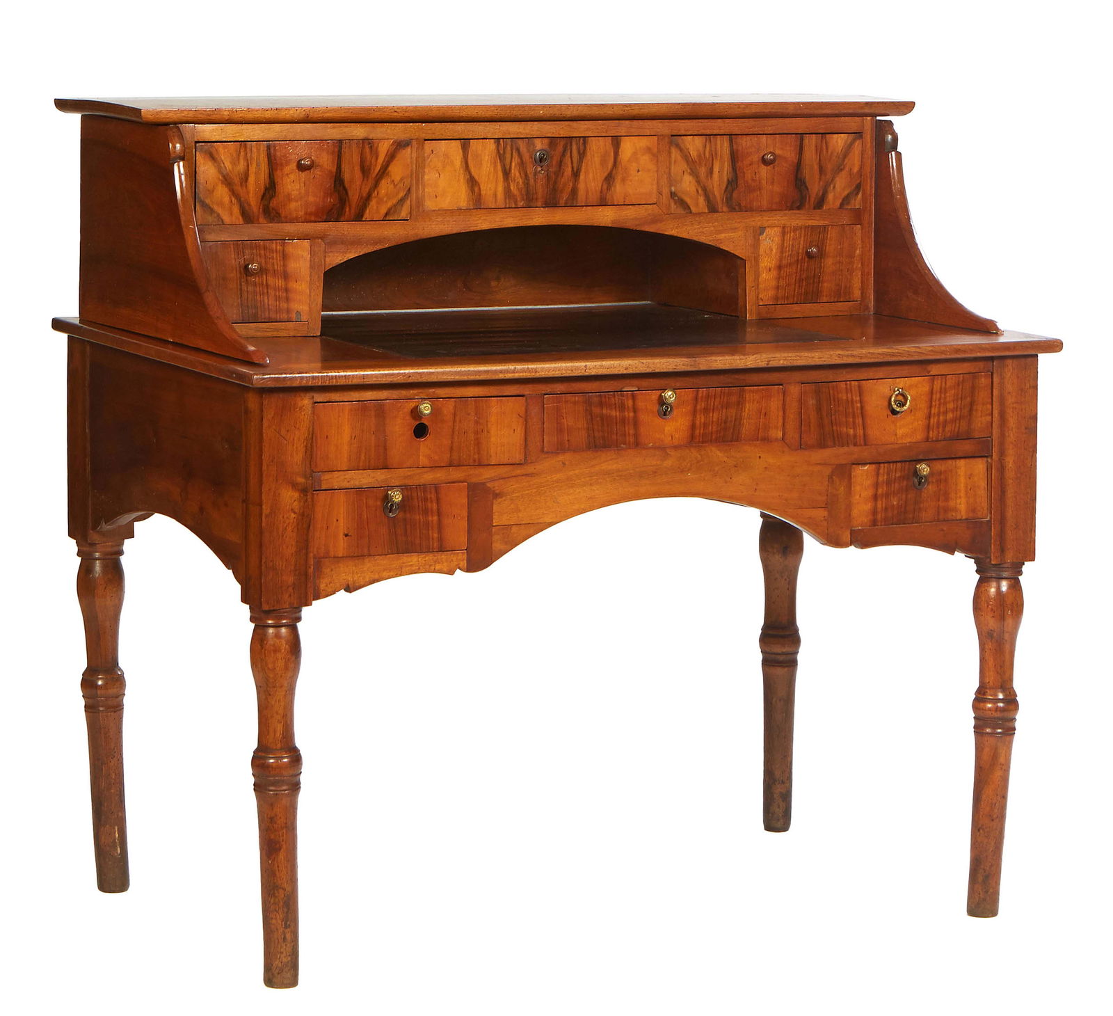 French Provincial Louis Philippe Carved Walnut Desk, 19th c., the setback rectangular curved (1 of 1)