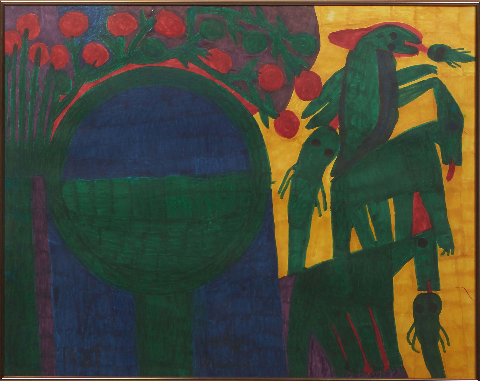 Willie White (Louisiana/Mississippi, 1908-2000), "Untitled (Dinosaurs)," c. 1987, marker on paper (1 of 5)