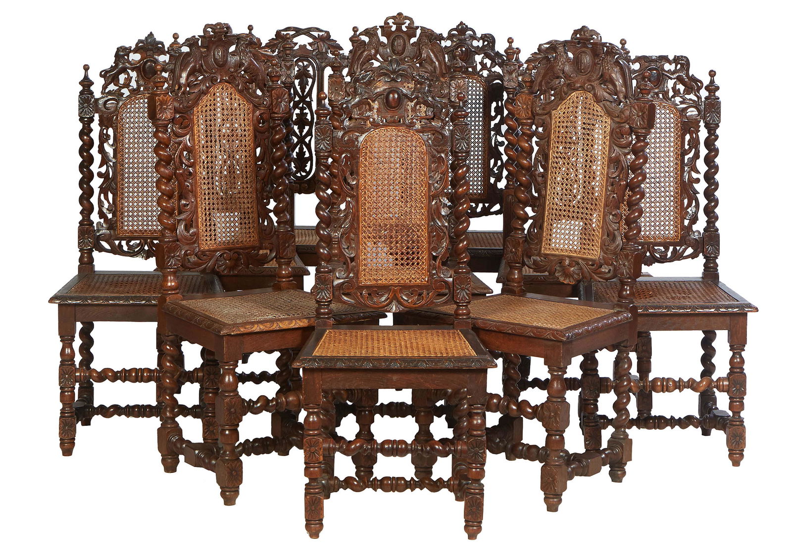 Near Set of Ten French Carved Louis XIII Style Dining Chairs, late 19th c., consisting of seven with (1 of 1)