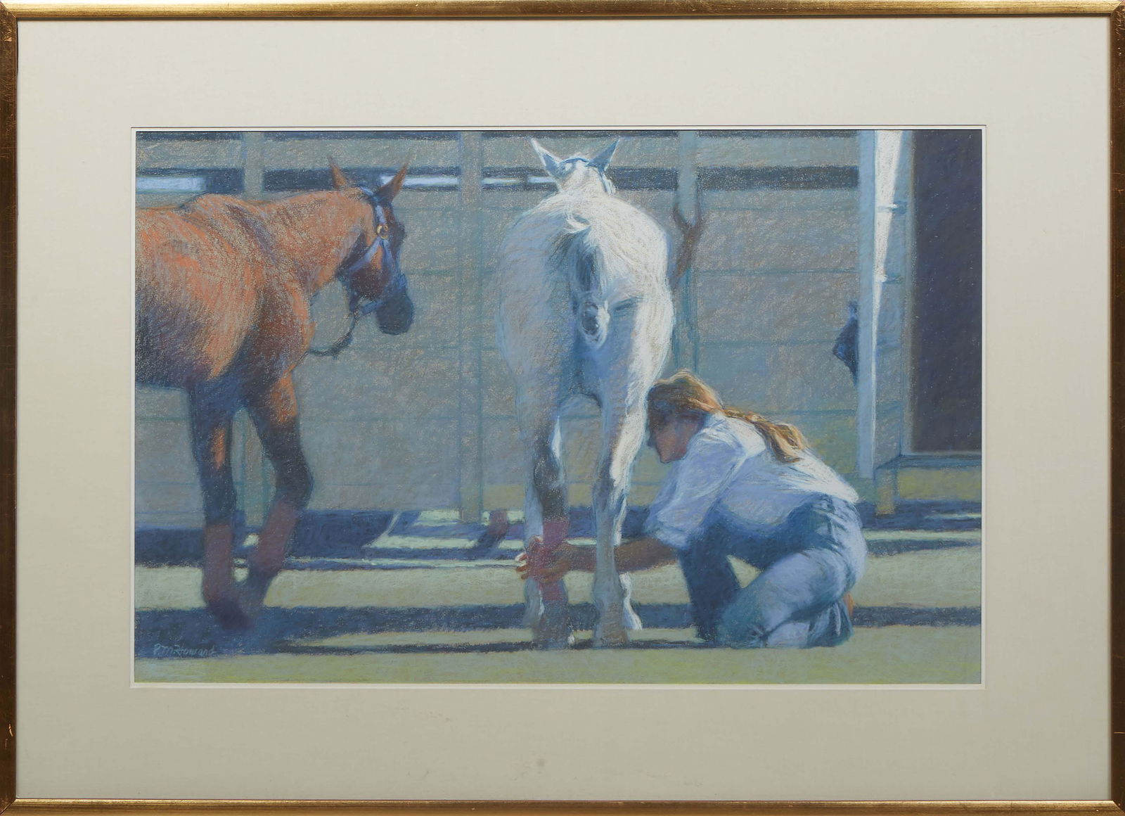 Pauline M. Howard (American/Texas, 1951-), "Checking the Horse's Leg," late 20th c., pastel on (1 of 4)