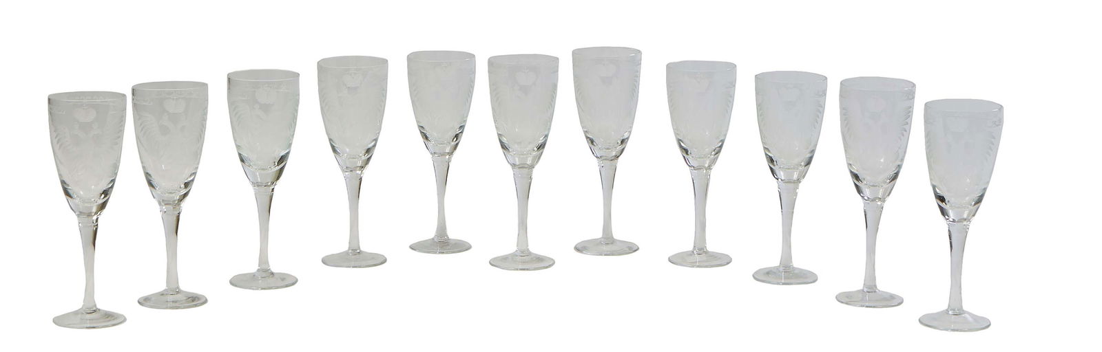 Eleven Piece Set of Set of Russian Imperial Etched Crystal Double Eagle Stemmed Crystal, 20th c., (1 of 1)