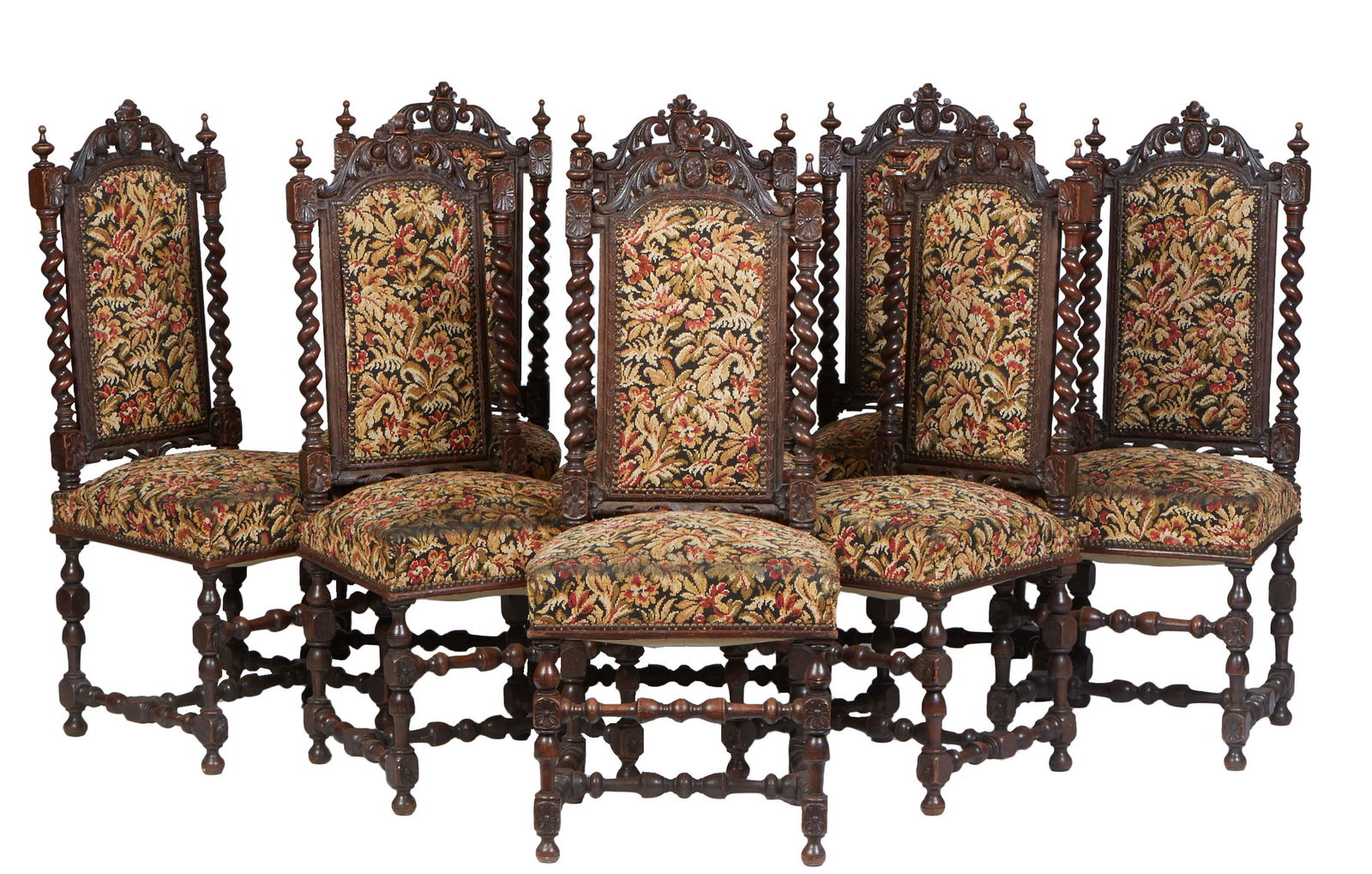 Set of Eight French Provincial Louis XIII Style Carved Oak Dining Chairs, 19th c., the arched (1 of 5)