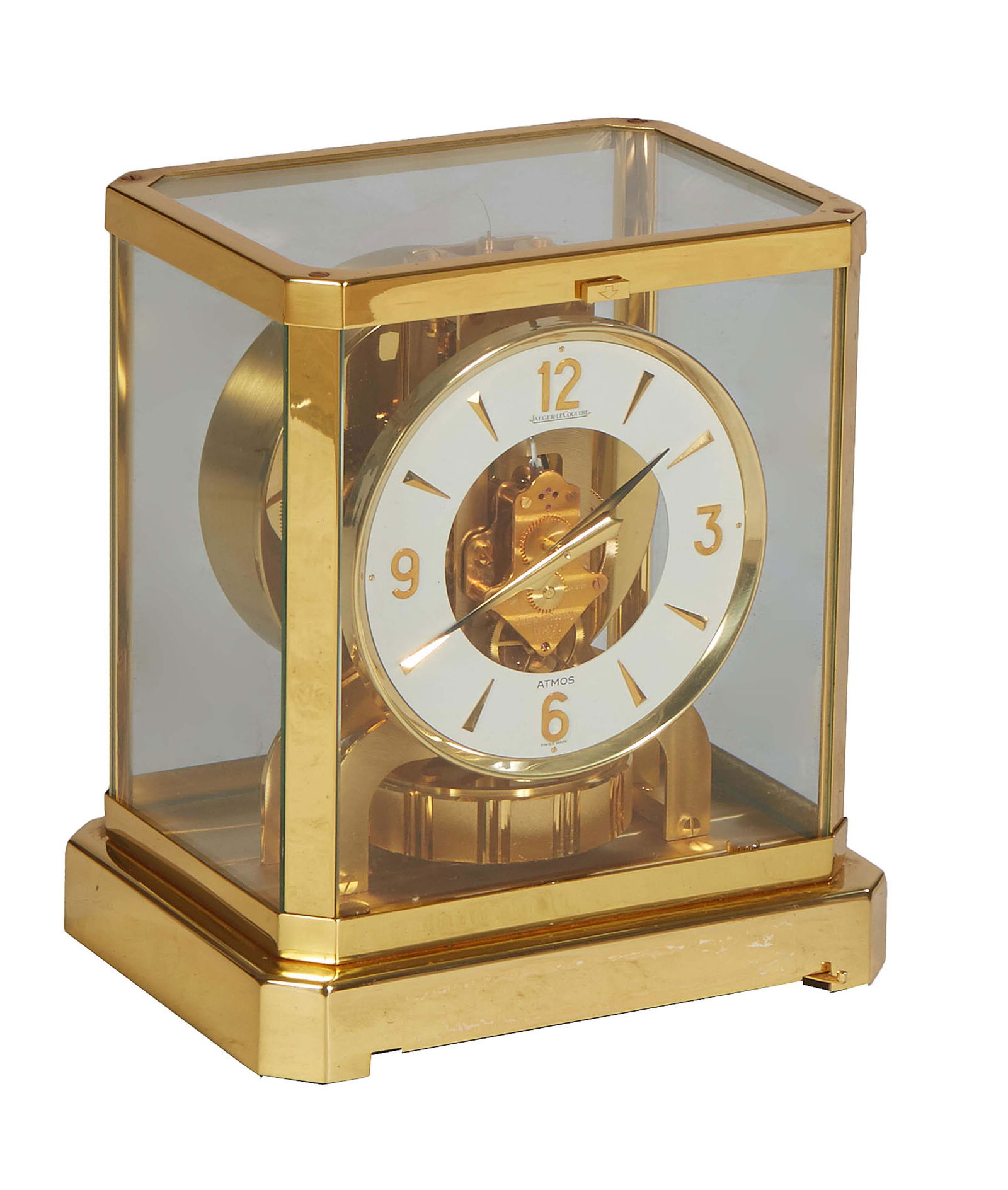 Jaeger LeCoultre Atmos Brass and Glass Mantel Clock, Ser. # 456023, 1960-1980, H.- 9 1/4 in., W.- 8 (1 of 1)