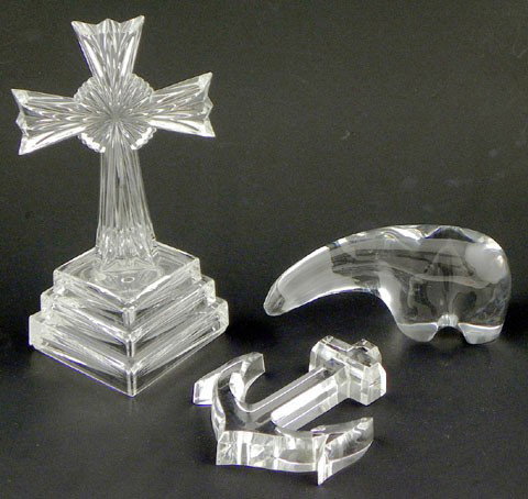 Three Pieces of Crystal- a Baccarat polar bear, a : Three Pieces of Crystal- a Baccarat polar bear, a Baccarat anchor paperweight and a Lenox Coptic cross, on a stepped base. (3 Pcs.)