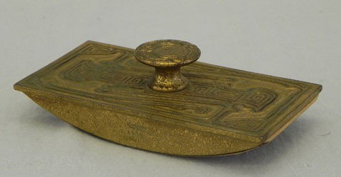 Tiffany Bronze Dore Rocker Blotter, #1760, in the : Tiffany Bronze Dore Rocker Blotter, #1760, in the "Chinese" pattern, marked "Tiffany Studios, New York, 1760," H.- 1 3/4 in., W.- 5 3/4 in., D.- 3 in.
