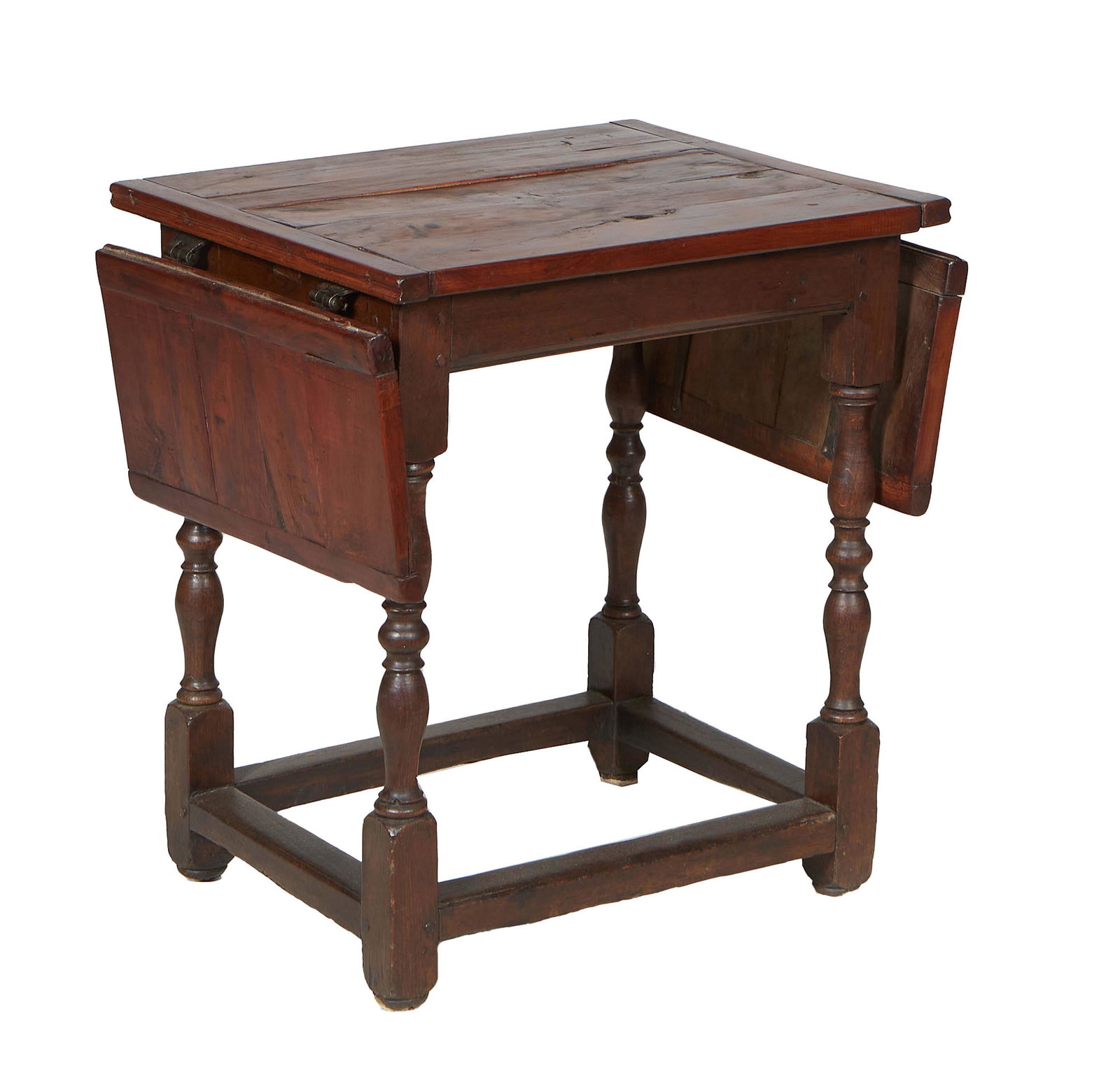 English Carved Oak Drop Leaf Writing Table, early 20th c., the rectangular top over a wide skirt, (1 of 2)