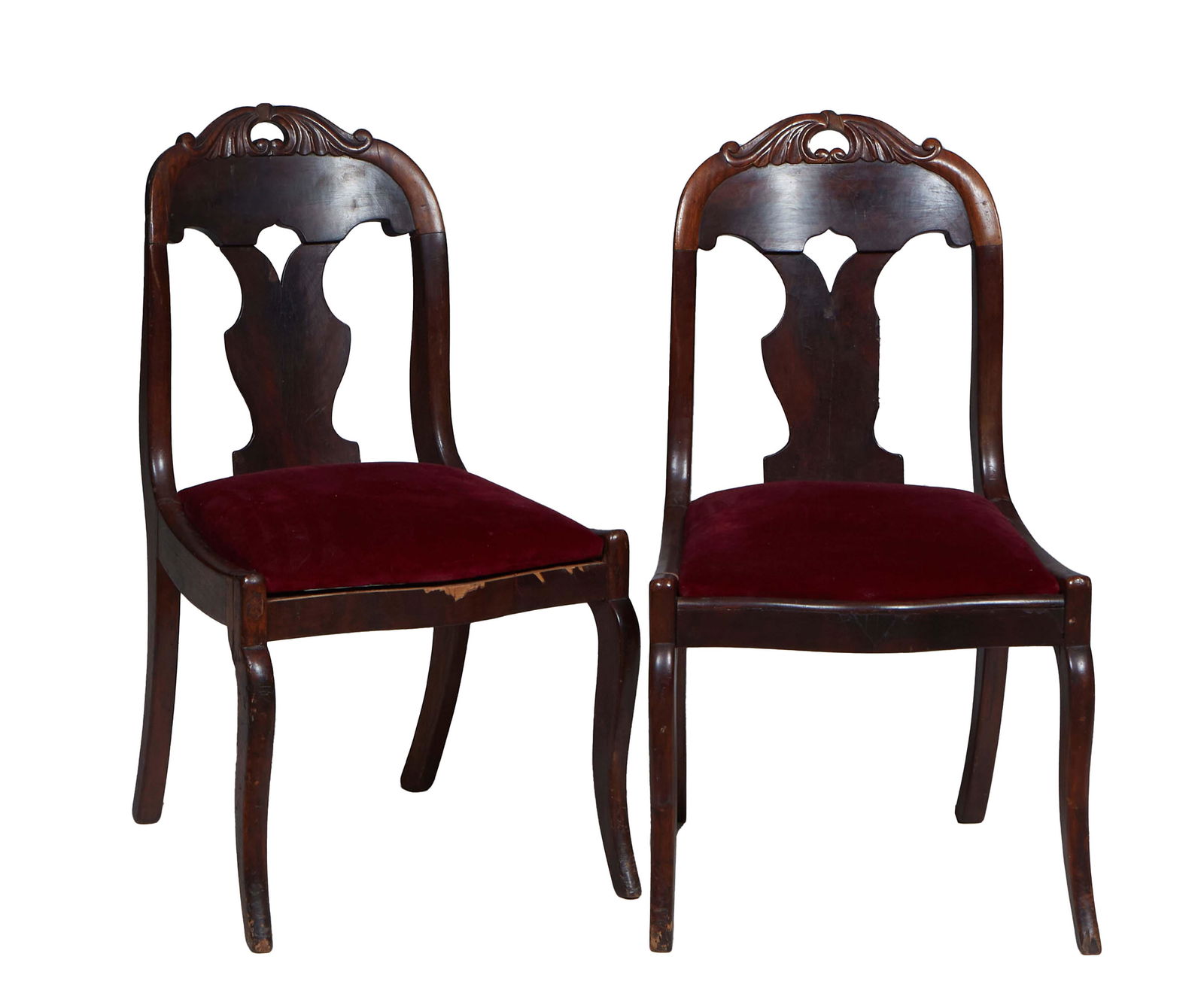 Pair of American Classical Carved Mahogany Side Chairs, 19th c., with an arched leaf and crest over (1 of 1)