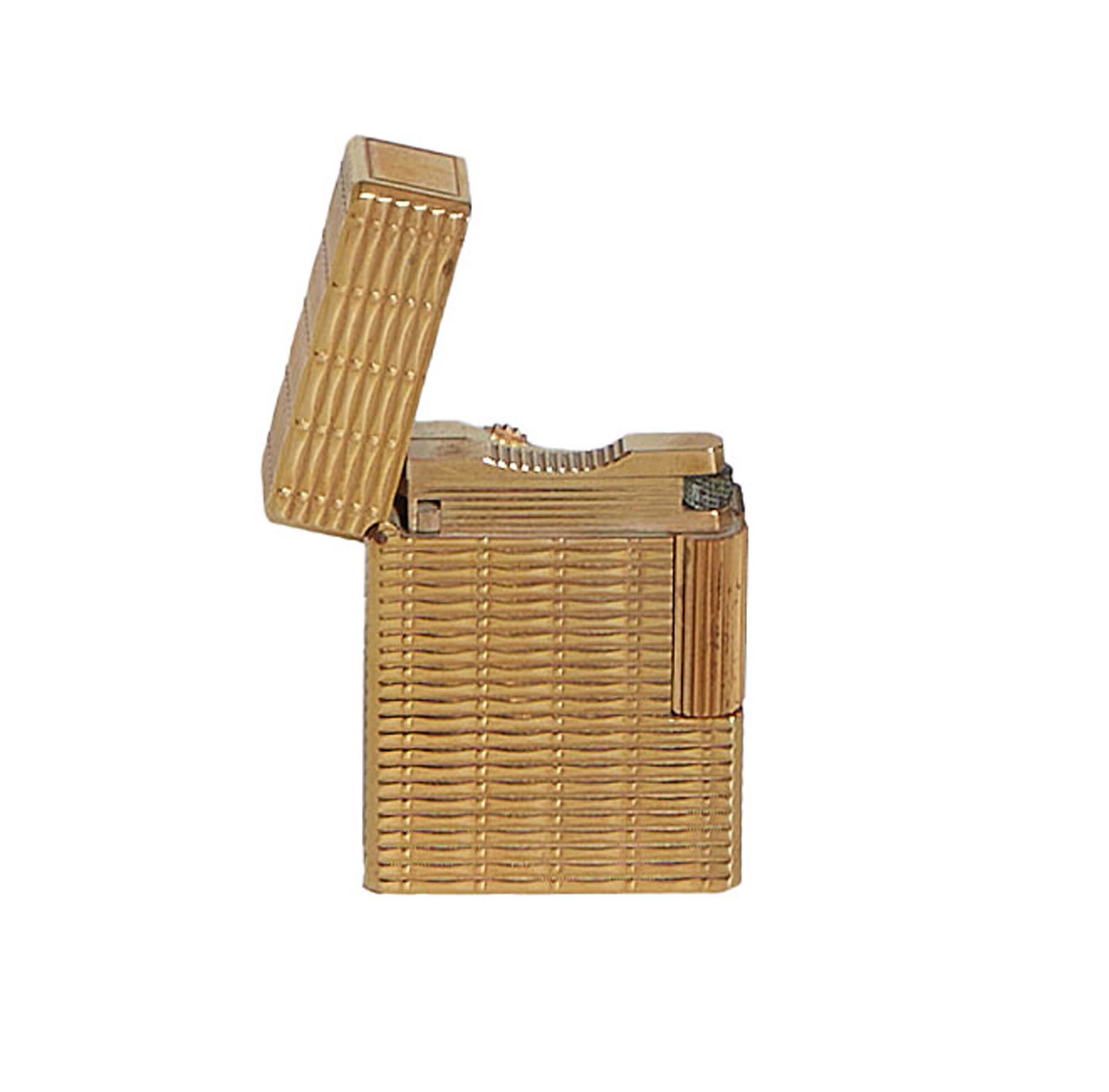 Gilt Metal Cigarette Lighter, 20th c., by S. T. Dupont, Paris, Serial # ED3412, stamped L. A. (1 of 2)