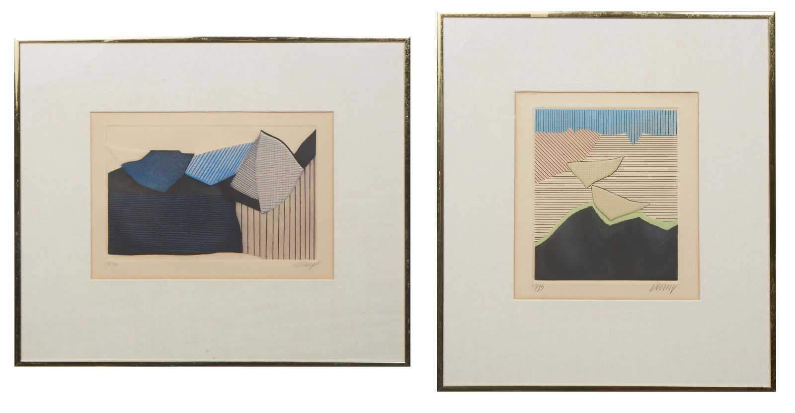 Bertrand Dorny (French, 1931- ), Two "Untitled" Abstracts, 20th c., pair of embossed lithographs, (1 of 10)