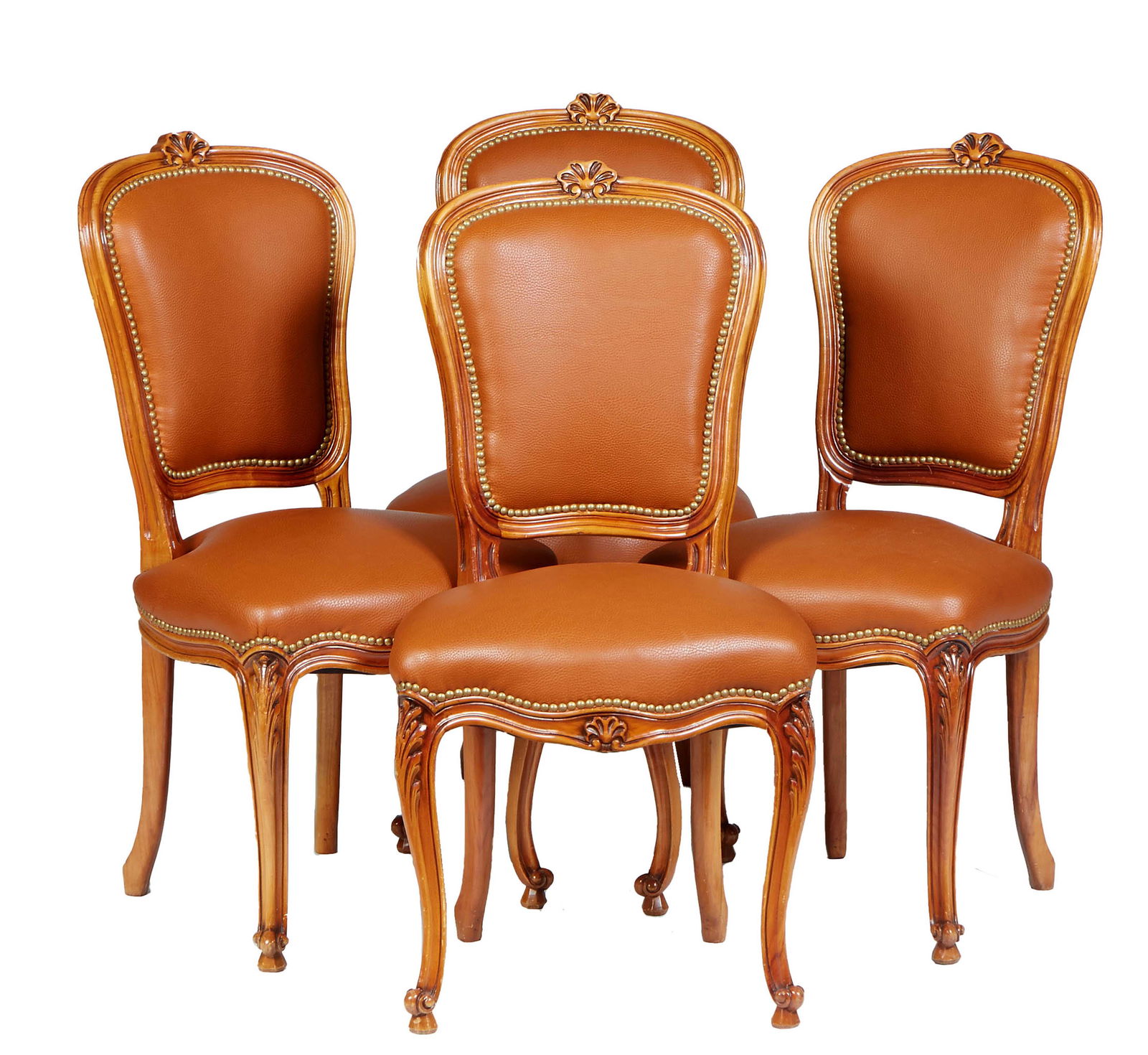 Set of Four French Louis XV Style Carved Cherry Dining Chairs, 20th c., the arched canted shield (1 of 1)