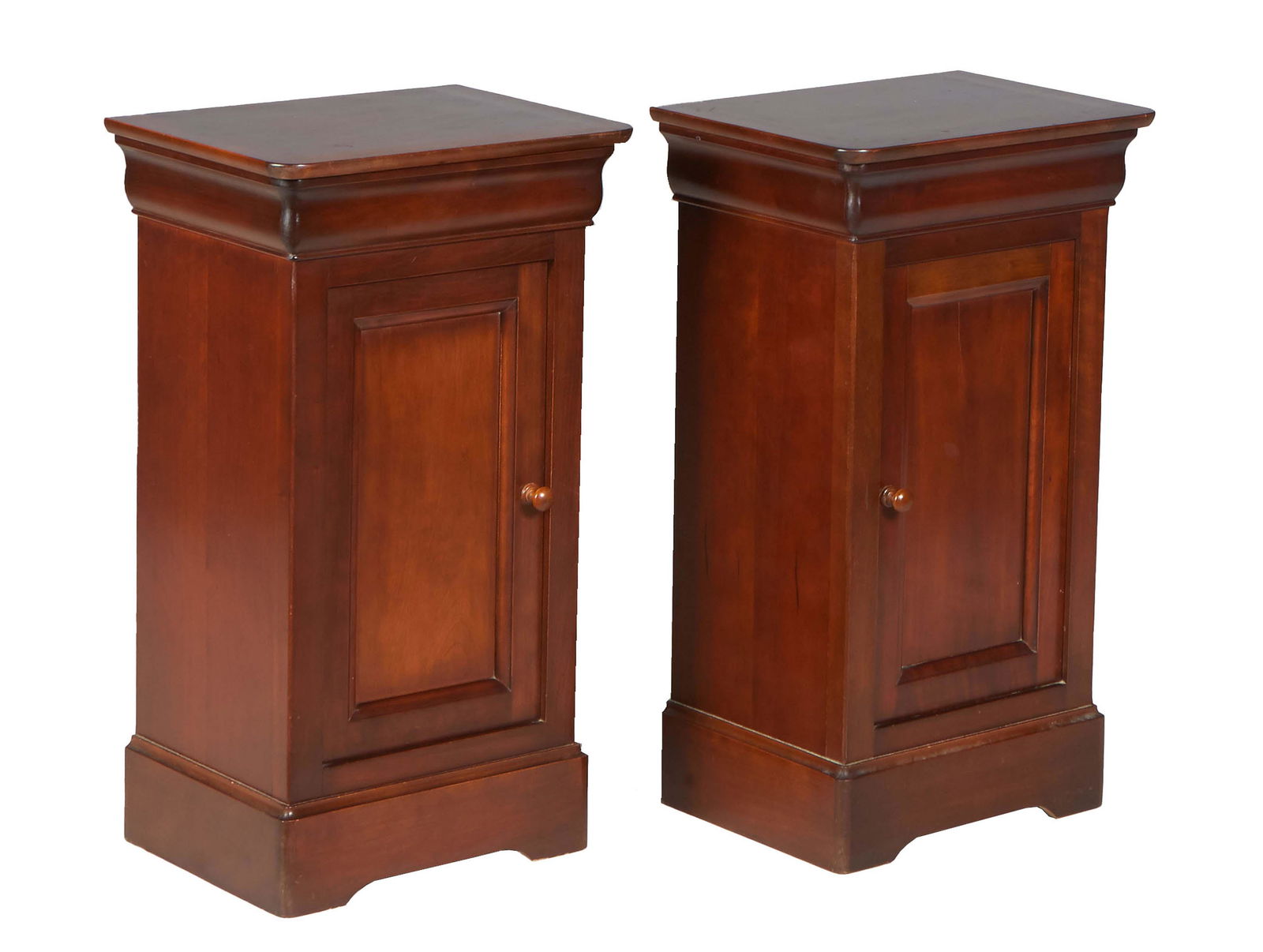 Pair of Louis Philippe Carved Cherry Nightstands, early 20th c., the rounded corner rectangular top (1 of 1)